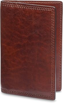 Bosca Mens Leather Card Holder Wallet - Slim Italia Dolce Calling Card Case Real Italian Tanned Leather Wallet For Men, Handstitched, RFID Blocking, Brown