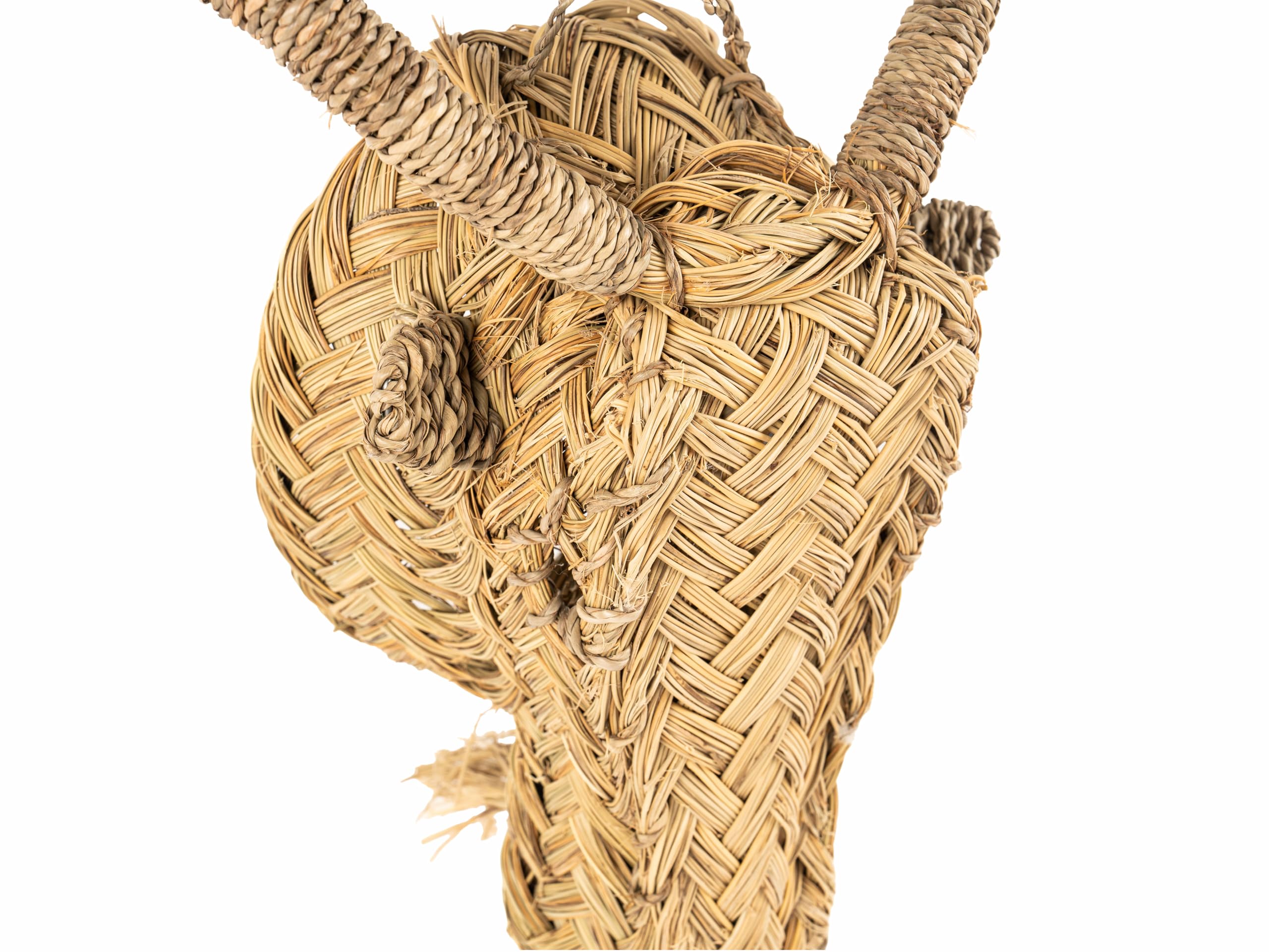 Cabeza de Cabra Decorativa de Pared, Ratán Trenzado Natural, Aprox. 35 cm, Artesanía Marroquí, Mimbre