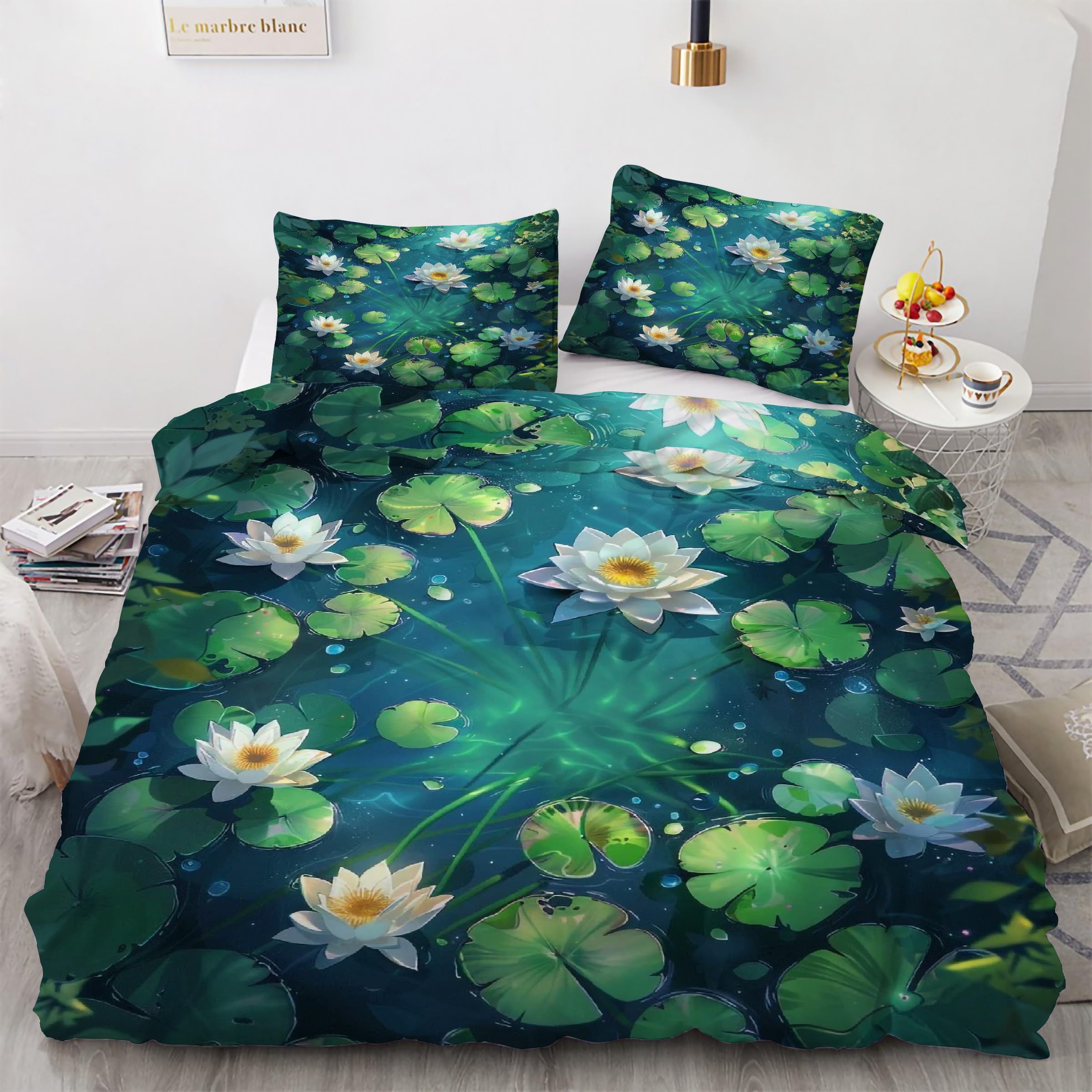 Housse de couette 160x200 feuille de lotus en microfibre de qualité