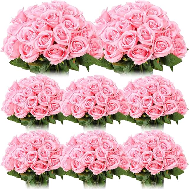 Hotop 80 Pcs Rose Artificial Flowers Bulk Pink