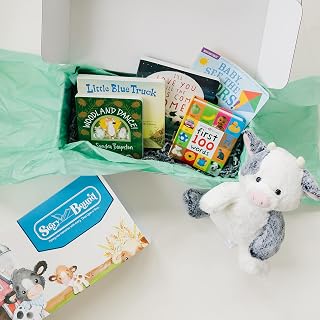 Story Bound - 5 Board Book Set and Cow Plush Gift Box for 0 1 2 Year Old Boys/Girls | Educational Toys for Baby/Toddler 0 3 6 9 12 18 Months | Baby Shower Christmas Birthday Present