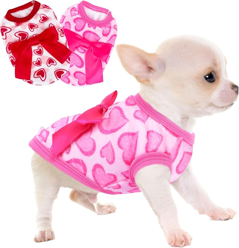 Suéter para Cães Pequenos com Estampa de Coração e Laço viunimo XX-Small, Pacote com 2
