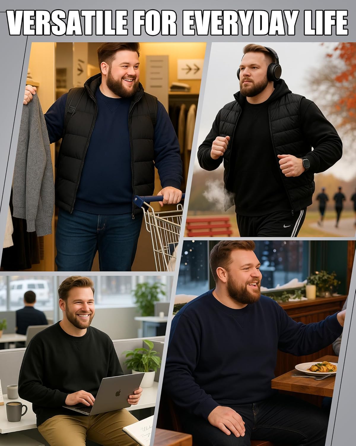 Taiyin 2 Pack Men's Big and Tall Fleece Crewneck Sweatshirts, Long Sleeves Casual Lightweight Basic Pullover Warm Tops - Image 2