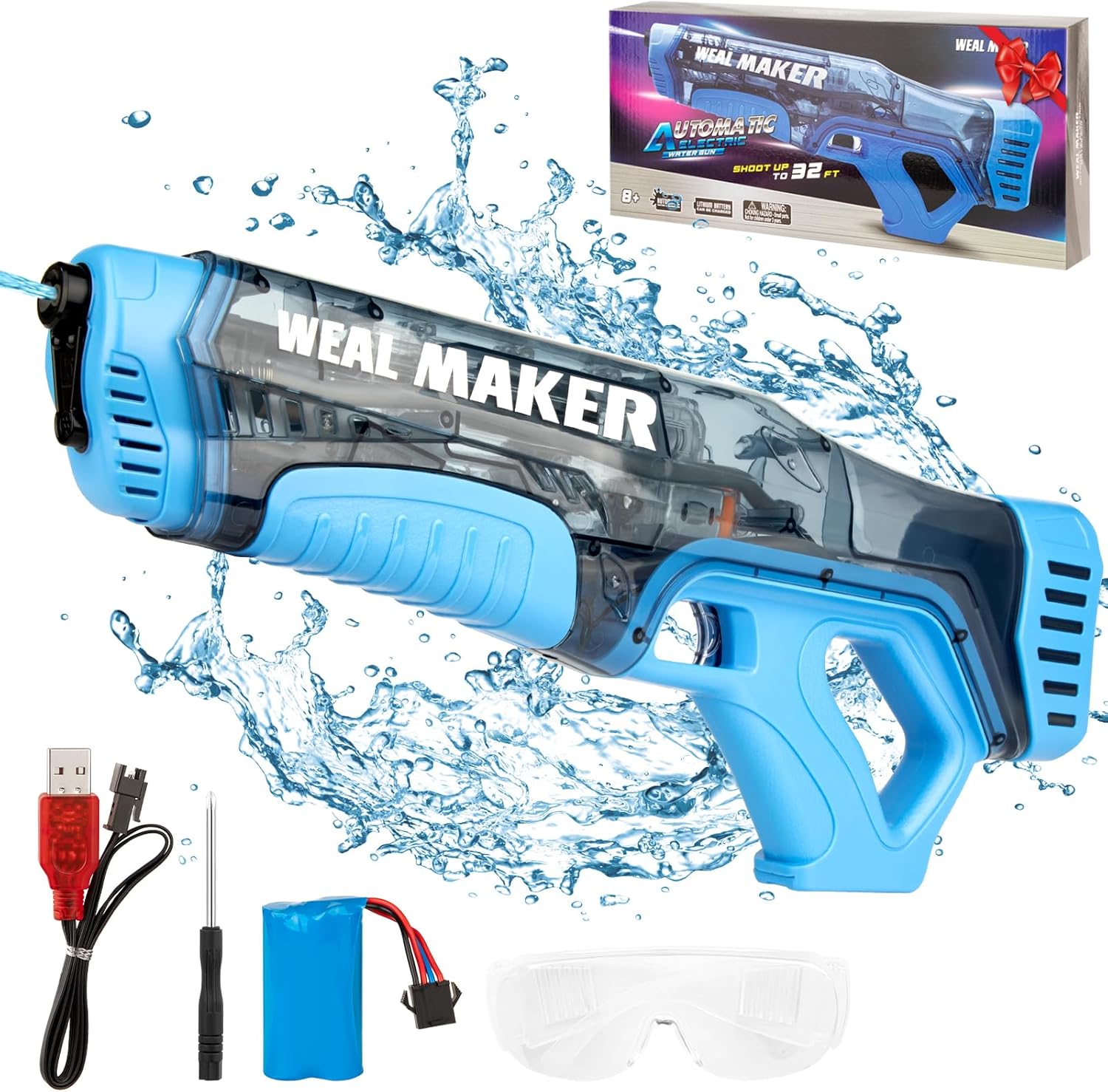 Electric Water Guns for Adults & Kids, Most Powerful Water Gun Automatic Reload Water Blaster, One Reload 200 Water Blaster Automatic Water Gun, Range of 26-33ft, Big Water Gun Toy for Kids (Blue)
