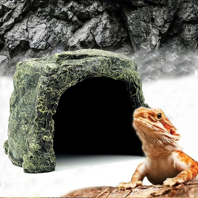 Foto 4 de 7 de Besimple Decoración de cueva de escondite de peces de acuario, escondites de roca de reptiles, cueva de piedra