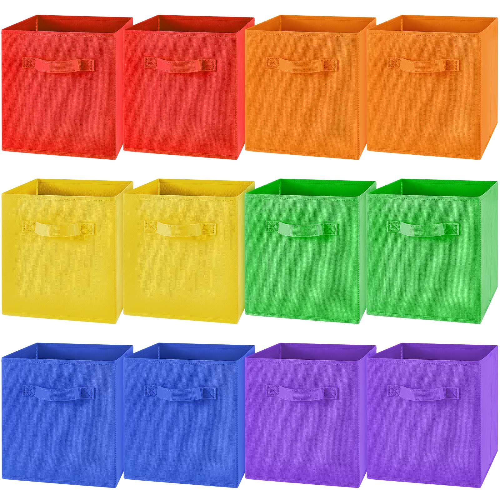 Yinder 12 Pcs Cube Storage Bin 11'' Kids Storage Bins for Classroom Decor Colorful Bins Foldable Toy Baskets for Playroom Nursery Organizer Boxes Fabric Boxes(Red, Orange, Blue, Yellow, Green, Purple)