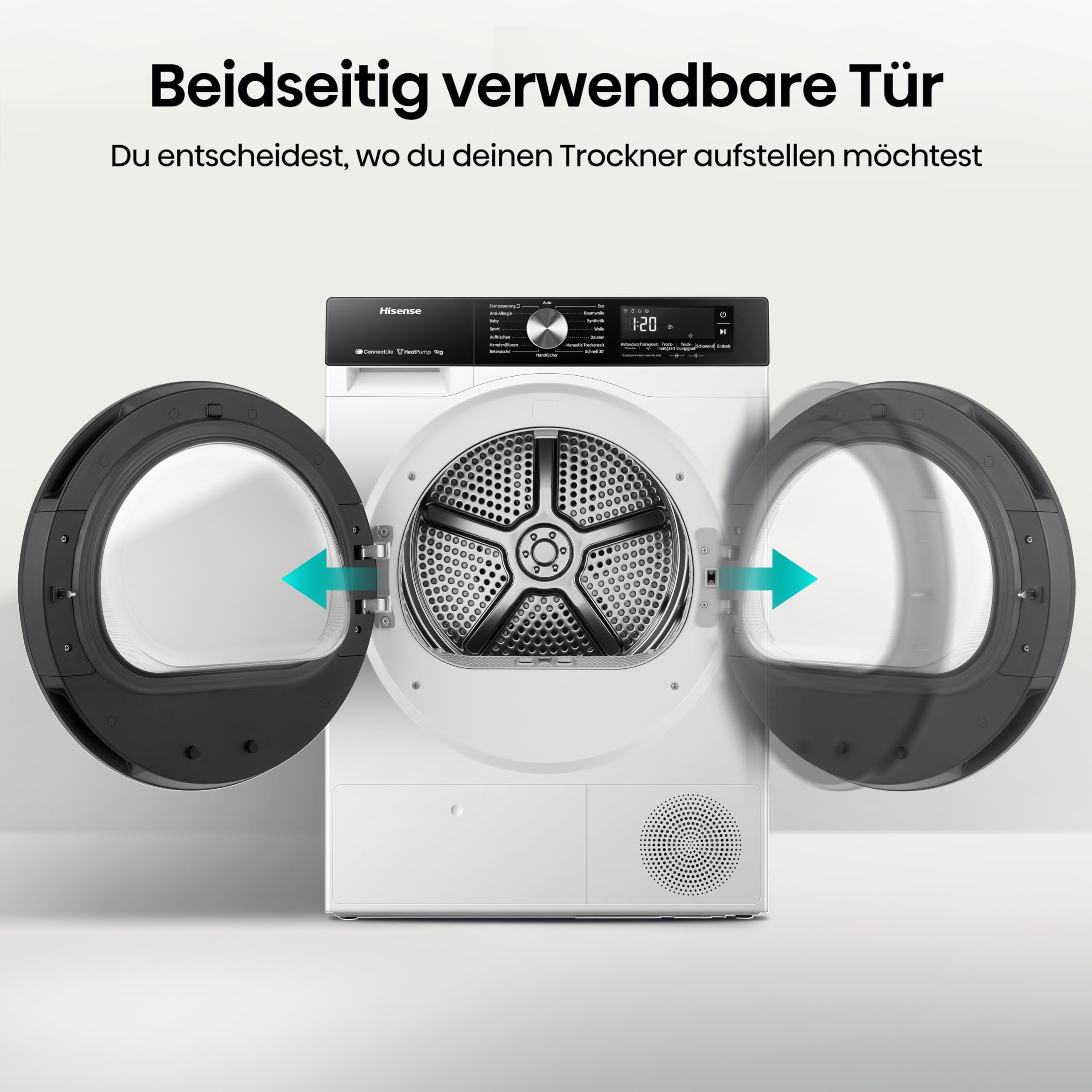 Hisense DH3S902BWCC Kondenstrockner mit Wärmepumpe / 9KG / 16 Programme/ConnectLife/Autodry/QuickDry/Allergie-Pflege/Auffrischen/TwinAir/DelayEnd/Feuchtesensor/EEK: C/Weiß