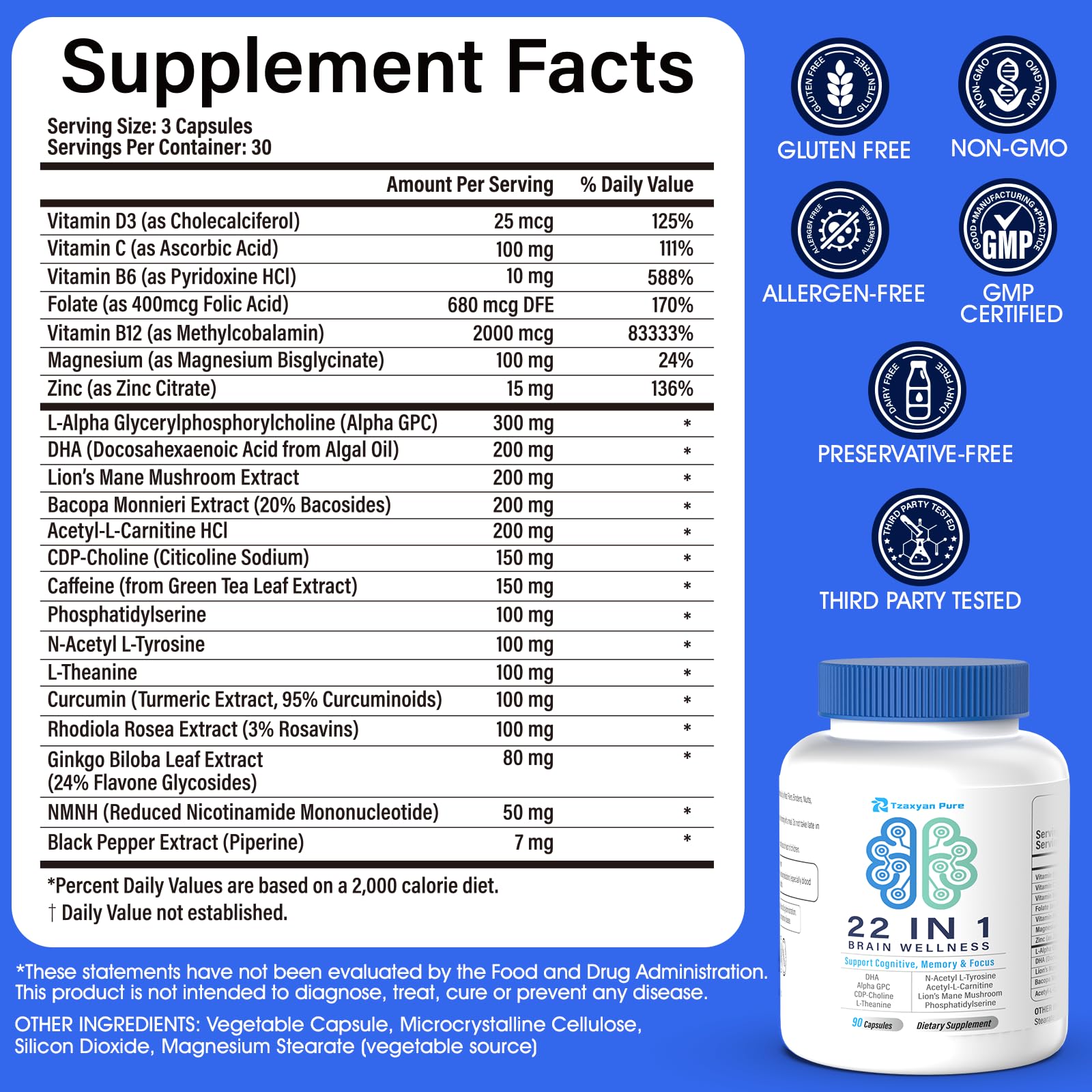 Brain Supplements for Memory and Focus - 22-in-1 Brain Supplement with Alpha GPC, Citicoline, Vitamin B12, Bacopa, Lion’s Mane, DHA - Brain Health for Clarity, Energy & Cognitive Support, 90 Count — Amazon image 8
