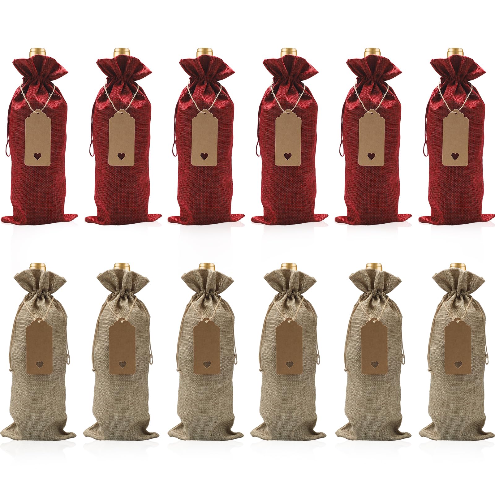 Sacchetti Di Vino in Tela Con Coulisse, Confezione Da 12 Coperchi Per Bottiglie Di Vino Con Etichette E Corde, Sacchetti Regalo Per Vino Riutilizzabili Per Articoli Per Feste (Misto