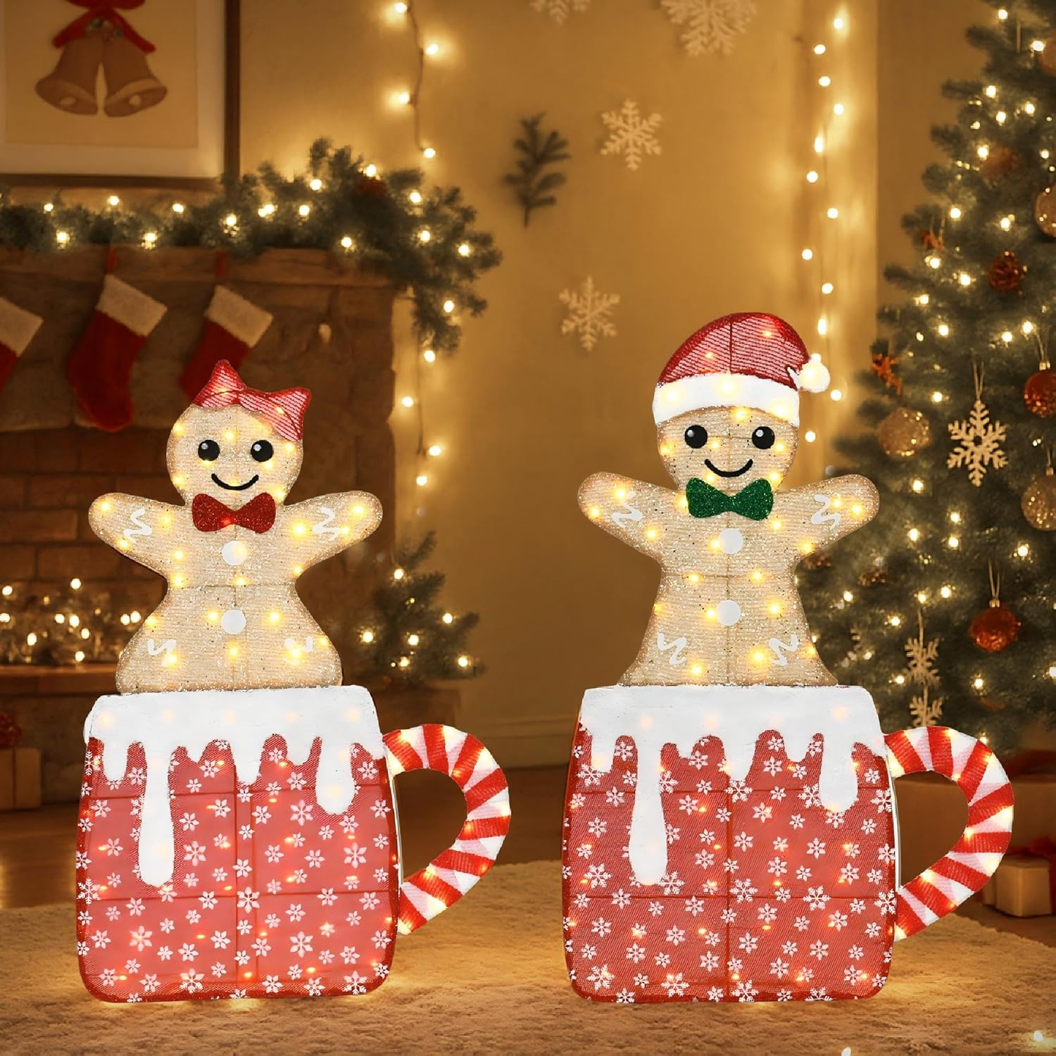 42"H Lighted Christmas Yard Decoration 2pcs Light Up Gingerbread Man Couple Christmas Outdoor Decorations Sign Waterproof for Xmas Winter Holiday Garden Lawn Outside Indoor Decor Display