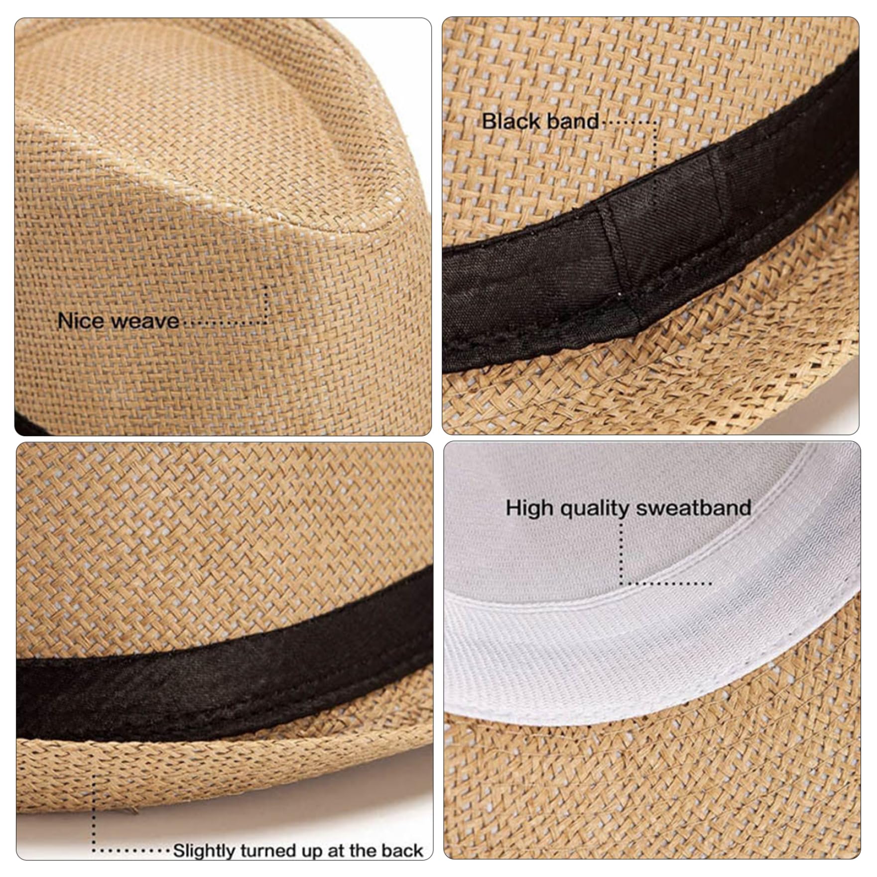 Cappello da Spiaggia in Paglia Cappello Panama da Uomo Fedora da Uomo con Protezione UV con Tesa arricciata Paglia Intrecciata Traspirante Cappelli da Sole Vintage per L'Estate