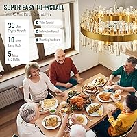 Vista 6 de Siljoy Candelabro moderno de cristal de 12 luces de oro cepillado de 2 niveles con forma de gota de lluvia de cristal, ajustable, montaje al ras