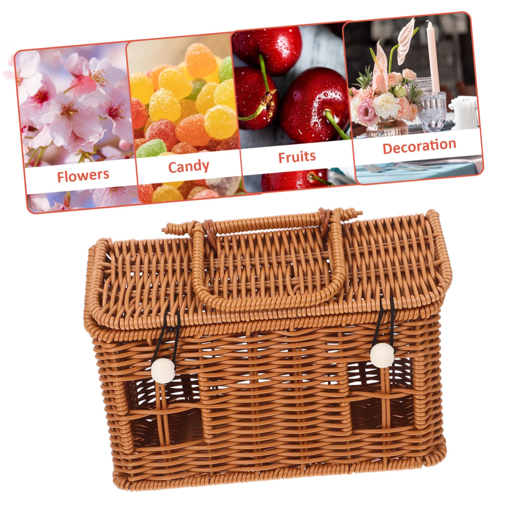 Cesta Decorativa de Imitación Ratán con Tapa y Asa Diseño Forma de Casa Ligera y Resistente para Snacks y Organización Escritorio o Sala de Estar