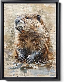 Illustration of a beaver with a small lick of paint, Cute Baby Beaver, Watercolor Animal Printable Art, Adorable Beaver Cub, Wall