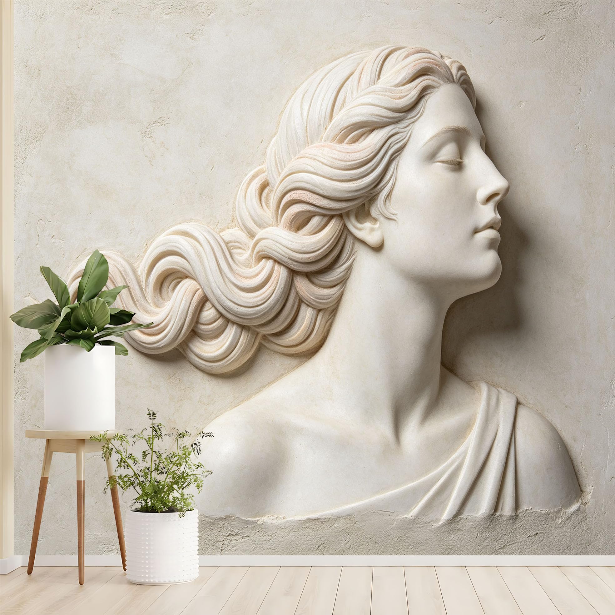 Klasyczna rzeźba damska fototapeta 3D antyczna statua włóknina tapeta neoklasycystyczna sztuka europejska tapeta ścienna 400 x 280 cm kremowy beżowy dekoracyjna ściana do salonu sypialni przedpokój S