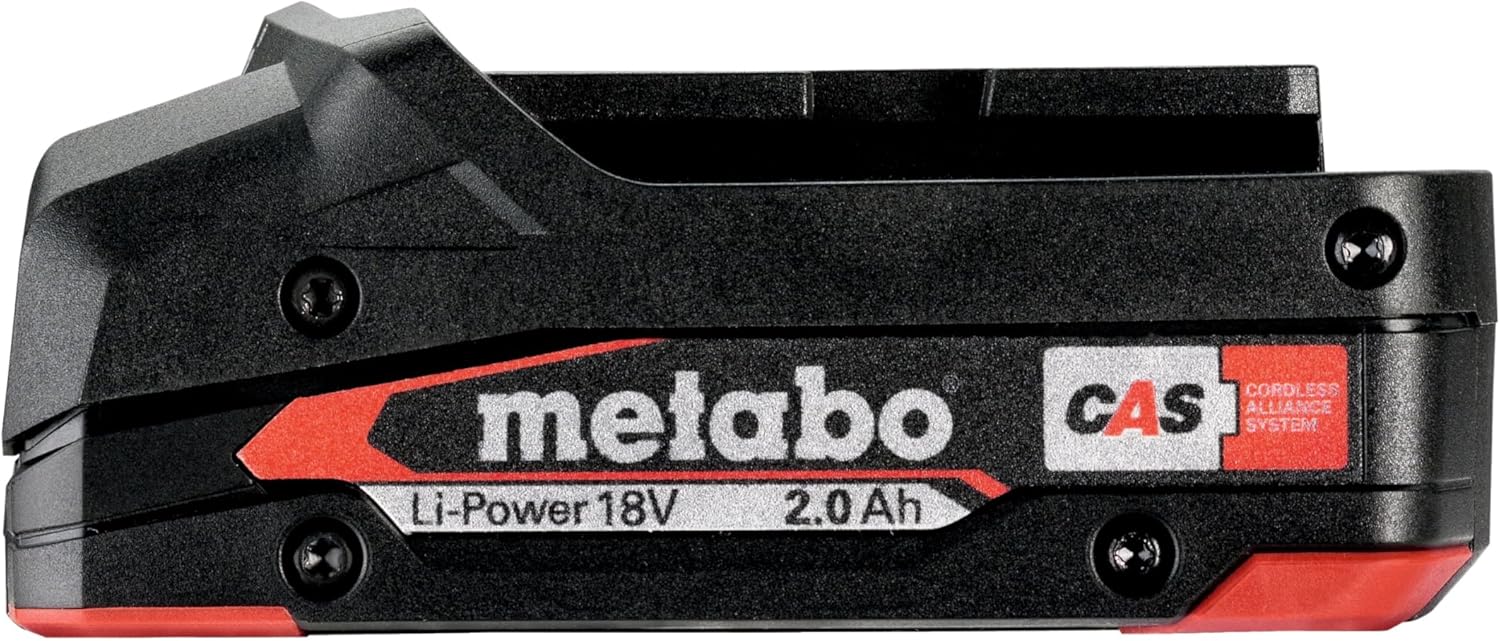 Metabo 18V 2.0Ah Li-Ion Compact Battery Pack top view showing electrical contacts