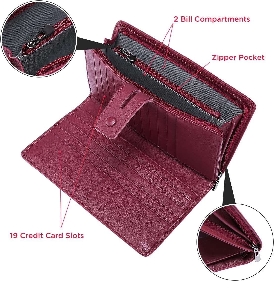 Itslife Womens Wallet,Large Capacity RFID Blocking Leather Wallets Credit Cards Organizer Ladies Wallet with Checkbook Holder