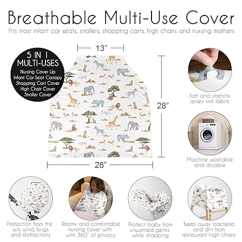 Miniatura 6 de Sweet Jojo Designs Jungle Animals Boy Girl UnisexGénero Neutral Bebé Asiento de Coche Cubierta de Enfermería Lactancia Lactancia Silla Alta Silla