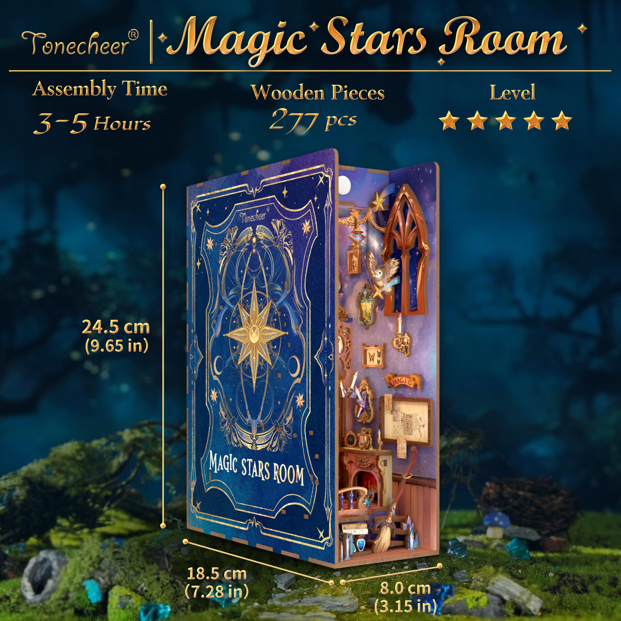 Tonecheer DIY Book Nook Kit for Adults 3D Wooden Puzzle Bookend Bookshelf Insert Library Bookstore Decor - Image 4