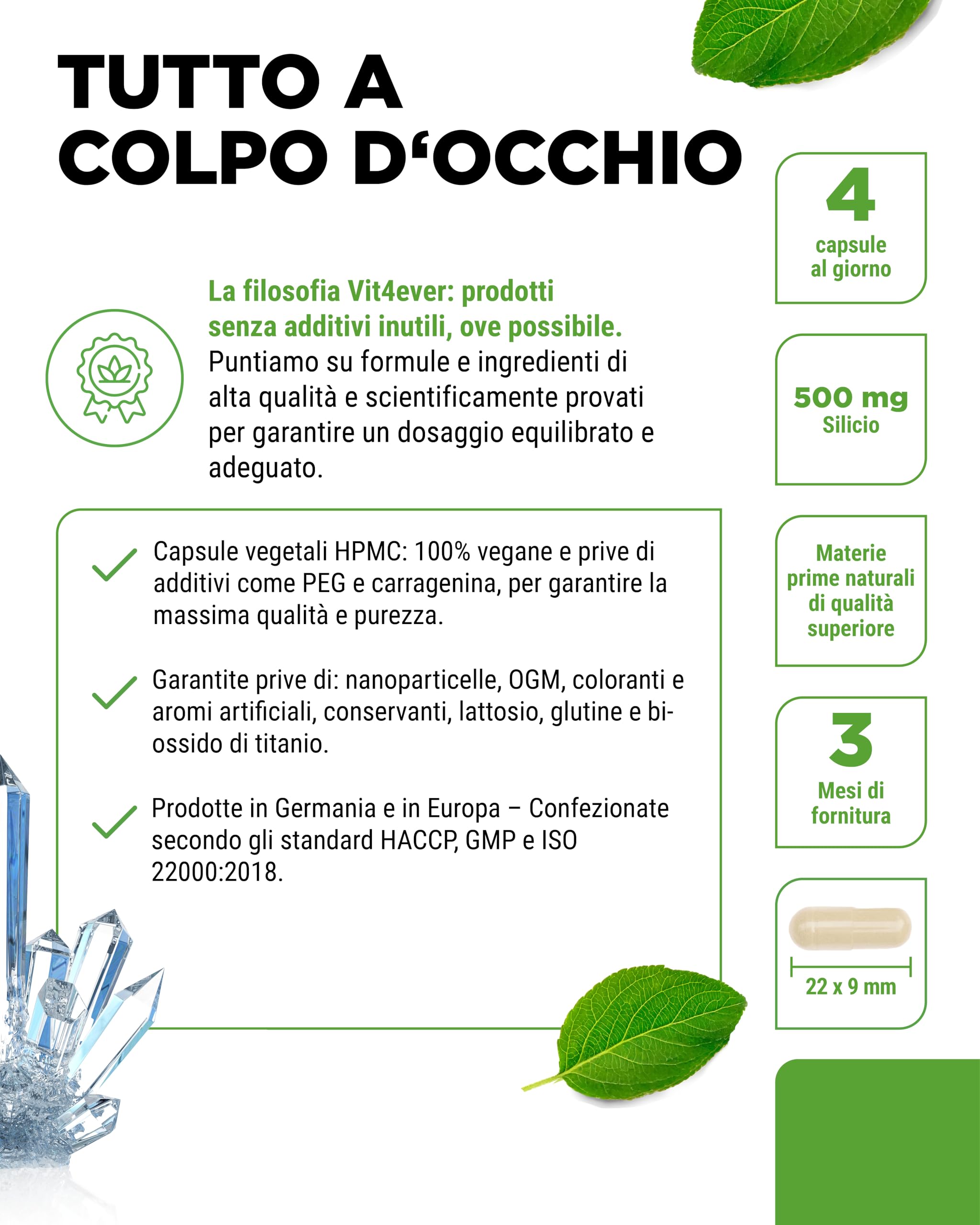 Silicio - 365 Capsule Con 500 Mg Di Silicio Organico Al Giorno - Premium: Estratto Naturale Di Bambù - Altamente Dosato - Vegan