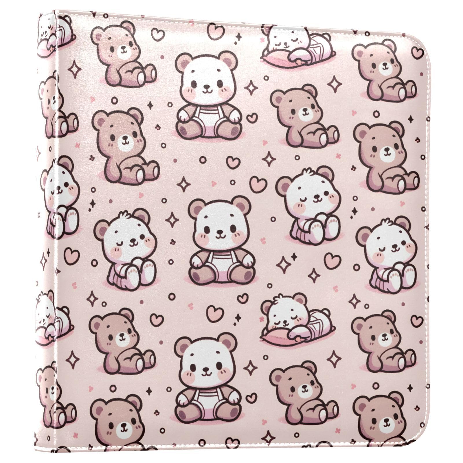 JIPONI Cartoon Little Bears Large Photo Album, DIY Leather Cover Scrapbook Albums for 4x6 5x7 6x8 Pictures, Self Adhesive Memory Book for Wedding, Baby, Family