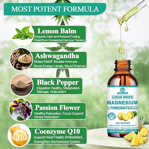 Miniatura 2 de Líquido de L-treonato de magnesio, triple sueño treonato de magnesio con apigenina, teanina, bálsamo de limón líquido de alta absorción suplemento