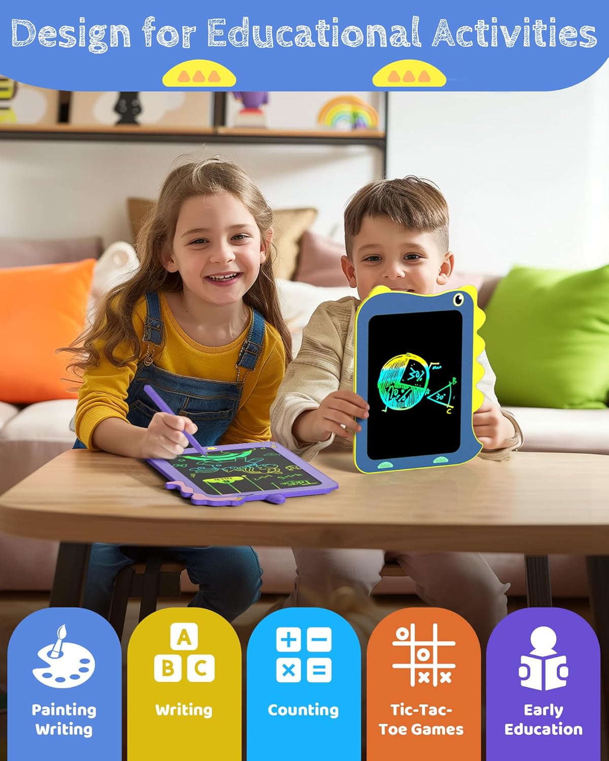 TEKFUN LCD Writing Tablet for Kids, Doodle Board Dinosaur Toys, Travel Essentials Toys for 3 4 5 6 Year Old Boys Girls, Easter Birthday Christmas Gifts (8.5inch Blue)