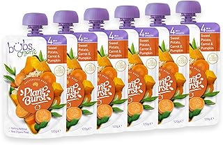 Bubs Organic Sweet Potato, Carrot & Pumpkin Pouch, 4+ Months Baby Food, Veggie Puree Snack, No Added Sugar, 120g (Pack of ...