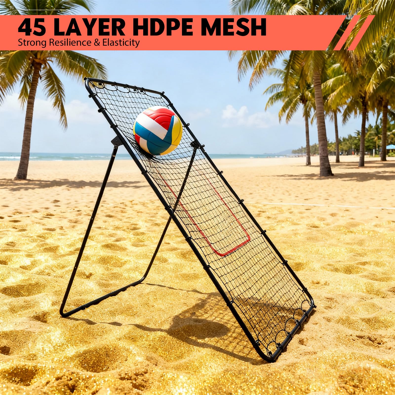 Rebounder siatka do siatkówki ze strefą uderzeniową 2,2 x 1,2 m, regulowana siatka do siatkówki 45°/60°/75°/85°, wielofunkcyjny sprzęt treningowy dla dzieci i dorosłych, idealna do softballa, piłki