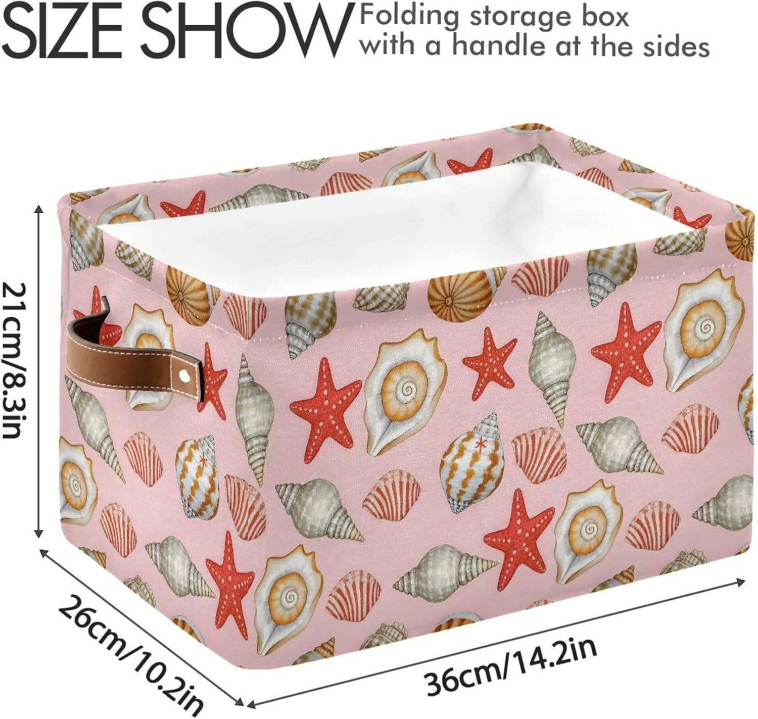 MNSRUU Storage Basket Conch Starfish Collapsible Organizer Basket for Shelves with PU Handles, Decorative Waterproof Nursery Laundry Storage Cubes Bins, 2 Pack