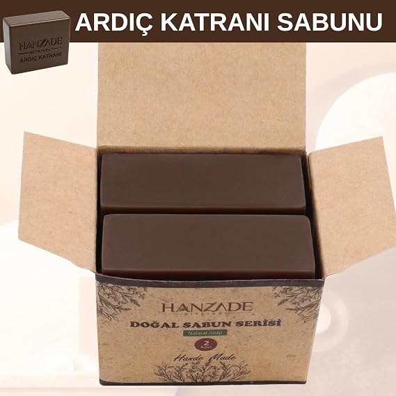 Hanzade Bitkisel Ardıç Katranı Sabunu Katranlı Sabun 2 Kalıp El Yapımı Doğal Geleneksel Hatay Sabunu Kendi Kutusunda