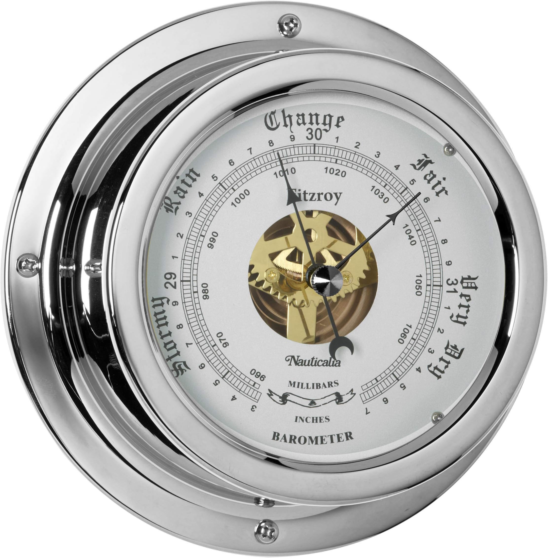 Fitzroy QuickFix Barometer, Chrome, Navy Grey, Default