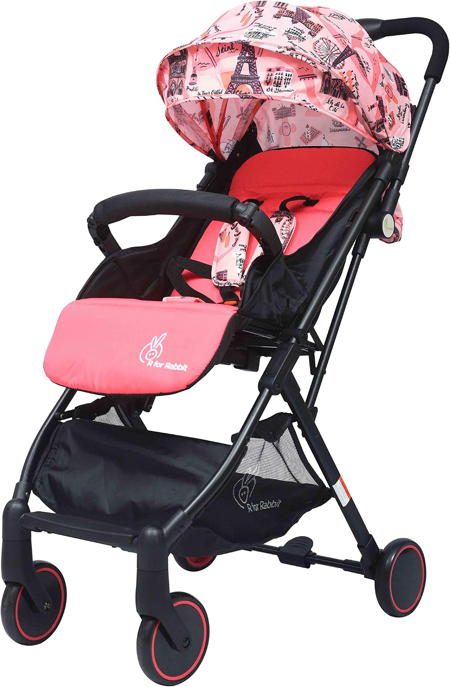 R for Rabbit Pocket Stroller Lite Portable Travel Friendly Pre Installed Baby Stroller and Pram for Baby|Kids|Infants|New Born|Boys|Girls of 0 to 3 Years(Pink)
