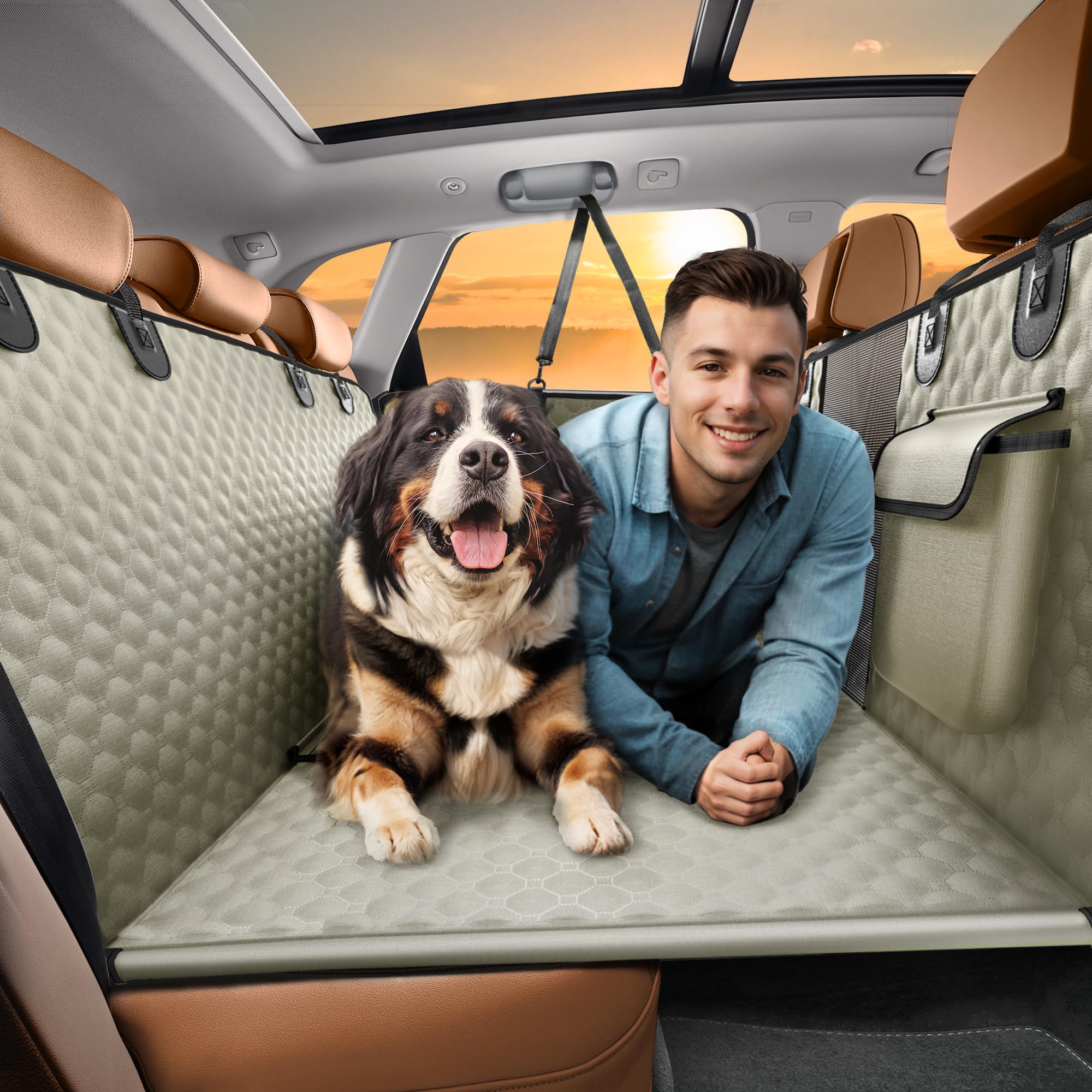 Estensore per sedile posteriore per cani, coprisedile per auto per cani resistente per sedile posteriore e masticatore aggressivo, grande copertura per sedile auto con fondo rigido per cani, amaca per