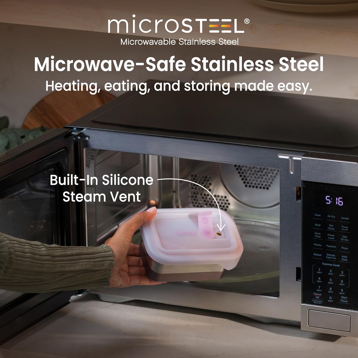 Bentgo MicroSteel Heat & Eat Container – Microwave-Safe, Leak-Proof & Airtight, Easy-to-Clean Lightweight Stainless Steel Reusable Food Storage with Silicone Lid (Lunch Size; 3-Cup Capacity; Dusk) - Image 2