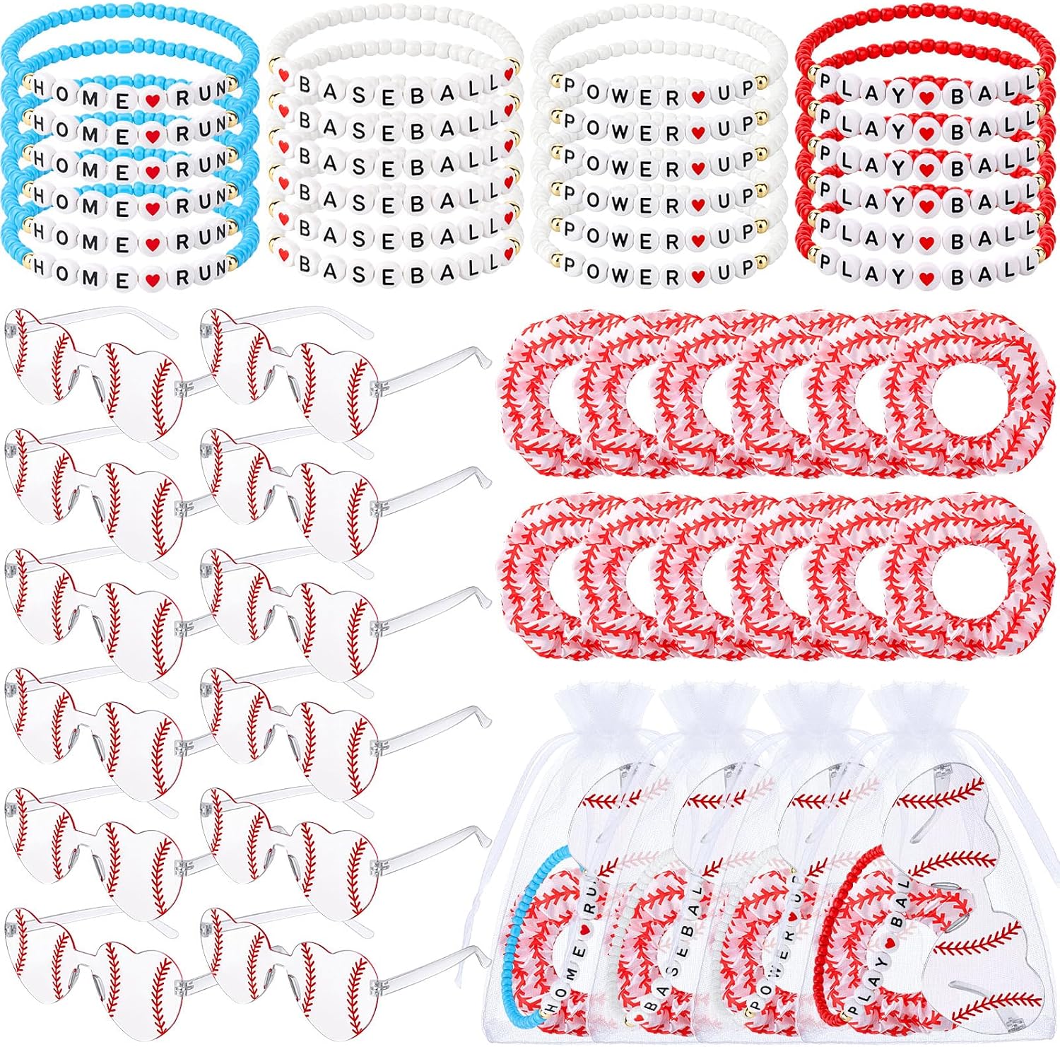 60 Pcs Basketball Team Gifts Bulk Friendship Bracelets Basketball Print Hair Scrunchies Heart Sunglasses Bag for Sports Gifts Tournament Birthday Party Decoration Women Cheerleader
