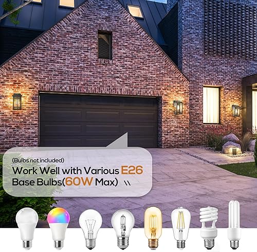 Vista 4 de Paquete de 2 lámparas de pared para exteriores del anochecer al amanecer de 9.76 pulgadas, lámpara exterior de montaje de pared para luz de porche