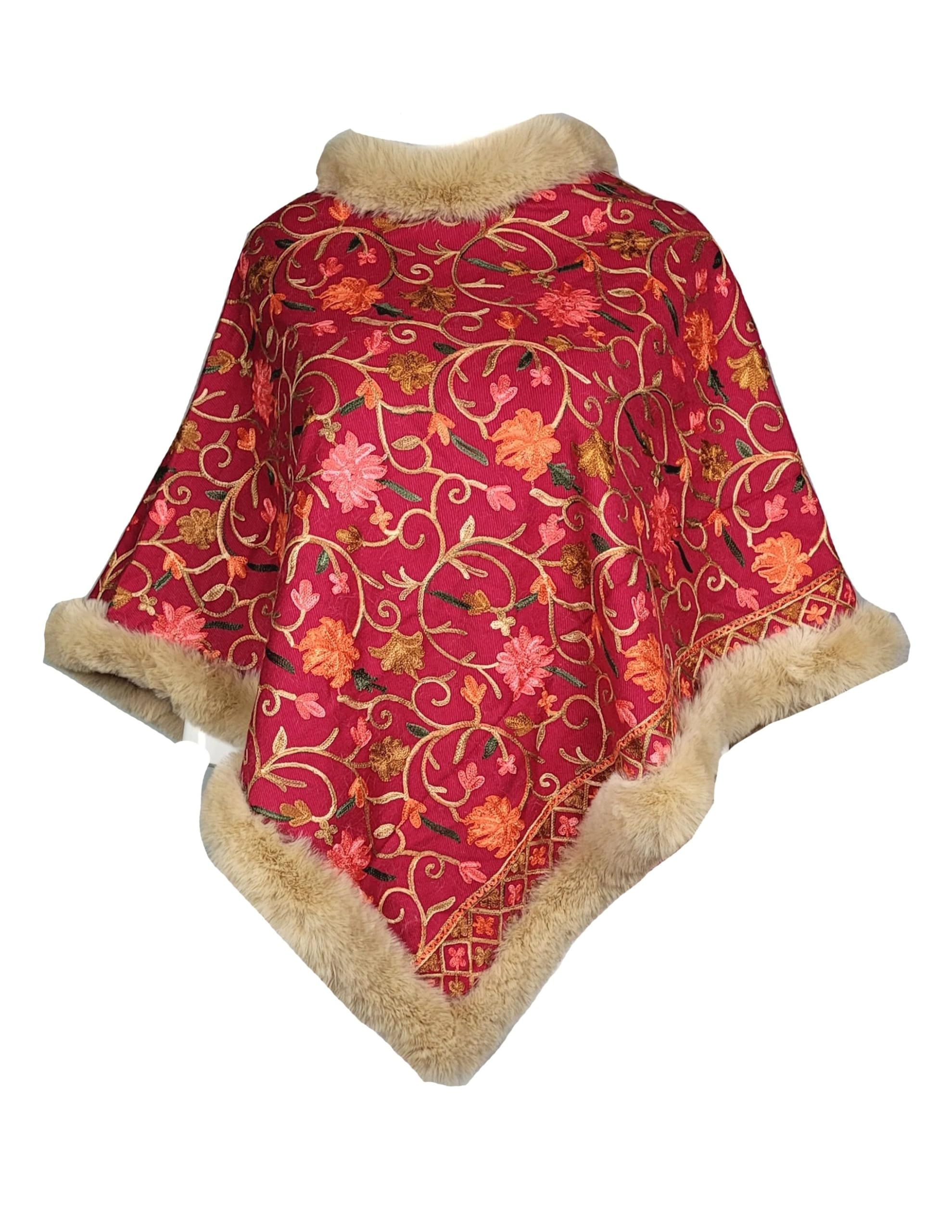 Poncho with aari embroidery for women, kashmiri traditional Aari embroidered cashmillion ponchos for women-image-10
