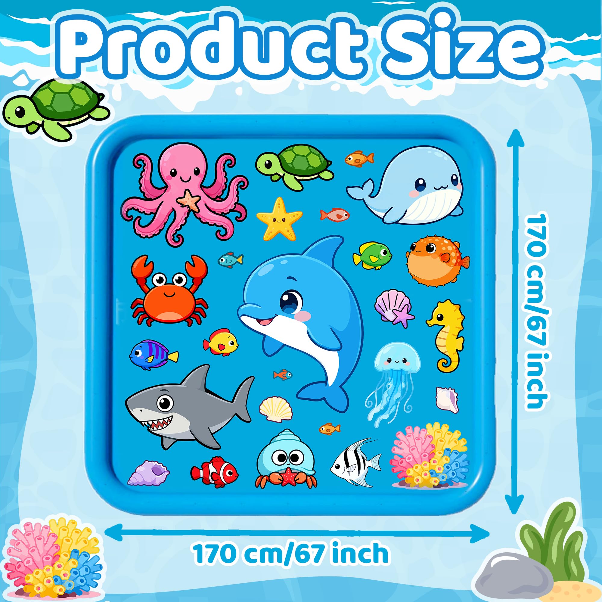 Mata Wodna Sprinkler dla Dzieci, 67"/170 cm Splash Pad Duża Nadmuchiwana Mata do Zabawy, Mata Sprinkler Basen Zraszacz Ogród, Letnie Zabawki Wodne na Plażę dla Chłopców Dziewczynek Zwierząt Domowych
