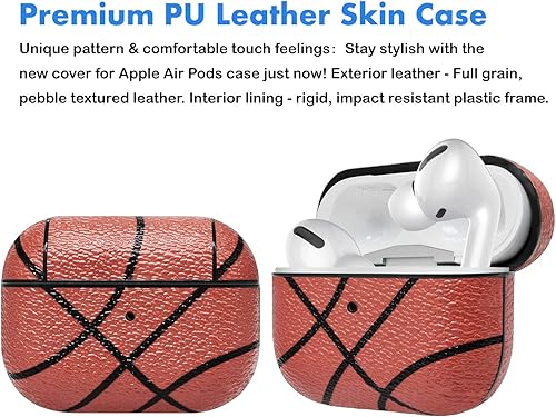 Miniatura 4 de NJJEX Funda para AirPods Pro, funda rígida de piel sintética con llavero, funda protectora portátil para auriculares, compatible con Apple AirPods