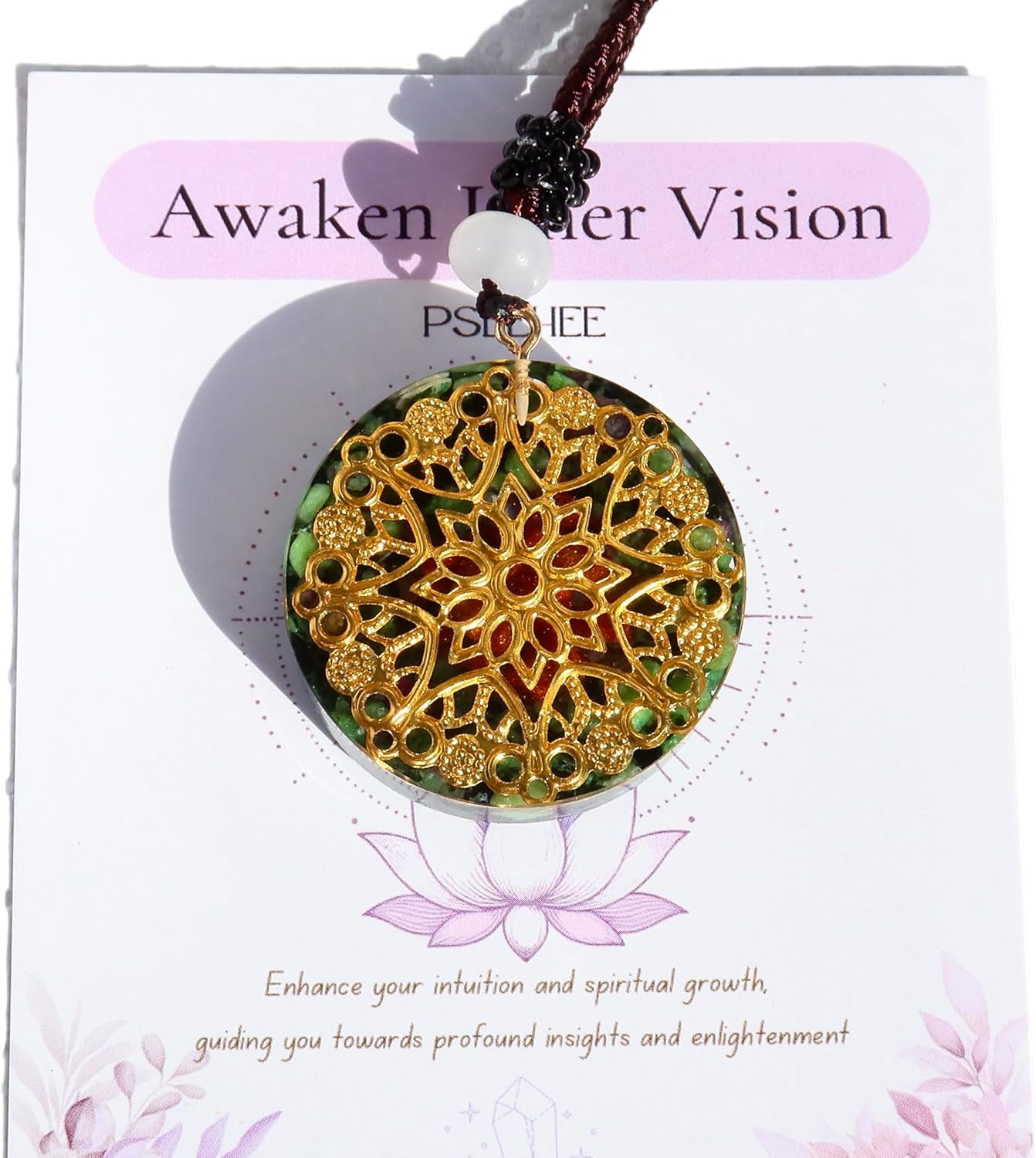 Chakra Healing Epidote and Sandstone Orgonite Pendant Necklace, Sacred Geometry Orgone Crystals Stones Spiritual Reiki Yoga Jewelry Men Women - Image 2