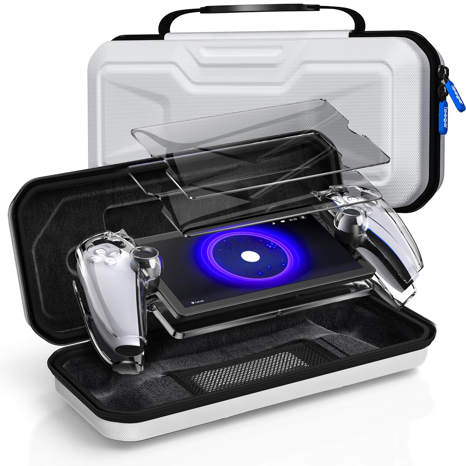 Klipdasse Accessories Kit for Playstation Portal, EVA Carrying Case, Hard PC Clear Protective Crystal Cover Case and 2 Pack HD Tempered Glass Screen Protector for PS 5 Portal Accessories