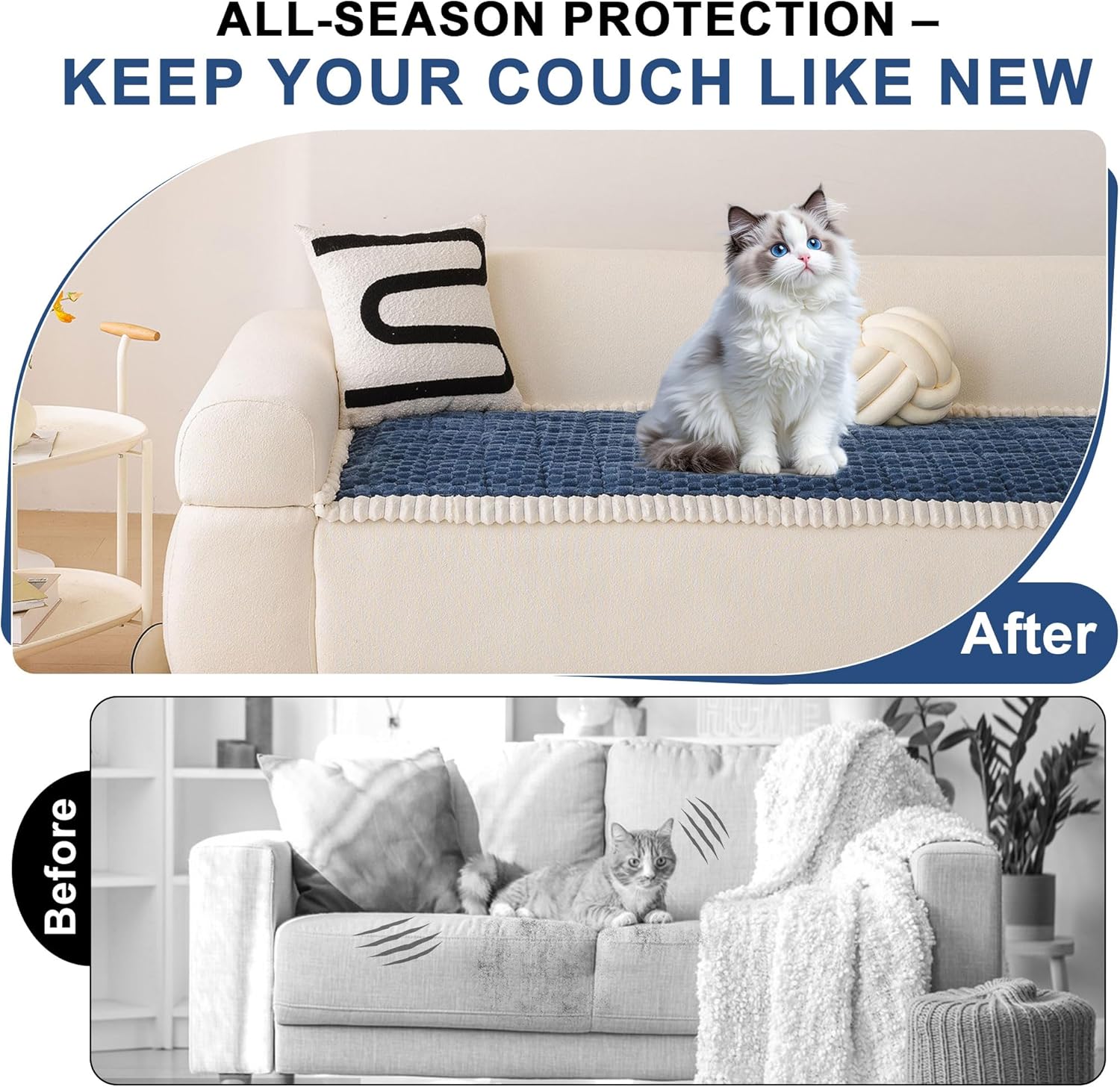 OTOB Couch Covers for 3 Cushion Sofa Pet Friendly, All Seasons Non Slip Plush Fuzzy Sofa Covers Washable, Soft Cozy Dog Bed Mat Sofa Slipcovers Furniture Protector (Navy Blue, 27.6" x 82.7")