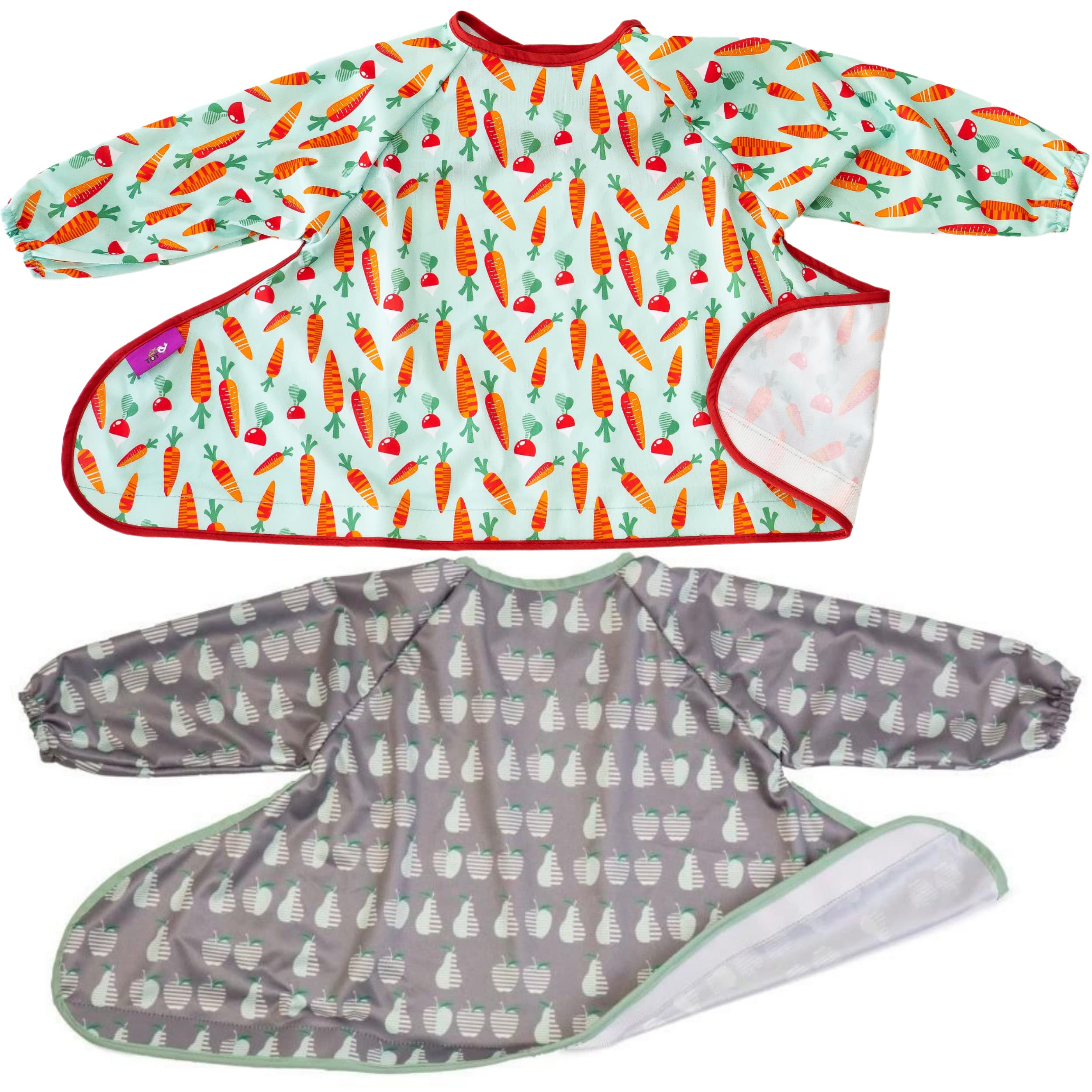 Tidy Tot ®™ Coverall Baby Weaning for Bib & Tray Kit Twin Pack.2 Coverall Baby Weaning Bib Feeding Bibs with Sleeves. Attaches to Tray.Catch All Sleeved Bibs.Baby Led Weaning Bibs for Baby