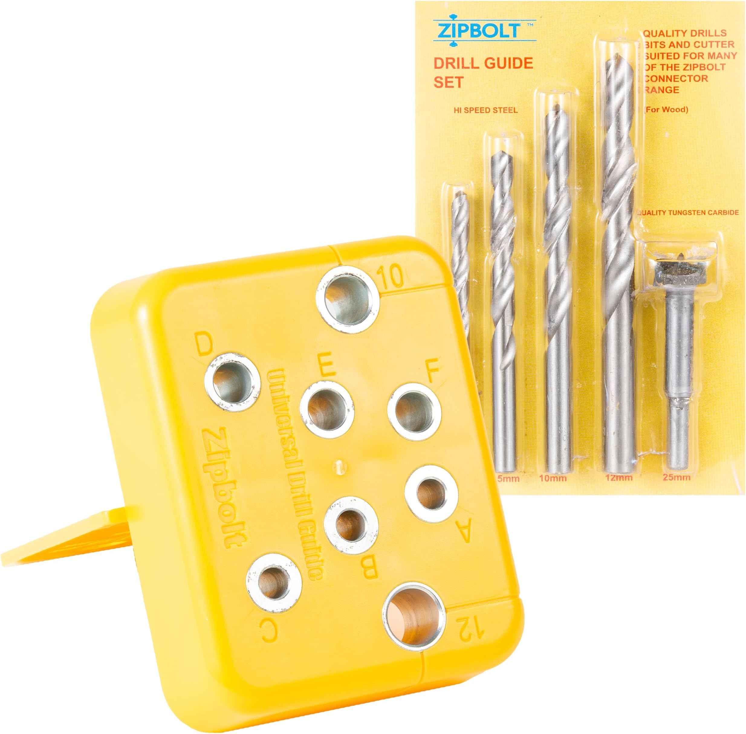 Zipbolt 40.280 Universal Drill Guide Handrail Railbolt Installation Jig with HSS 6.5mm, 8.5mm, 10mm, 12mm, Drill Bits and a 25mm Carbide-Tipped HSS Forstner Bit
