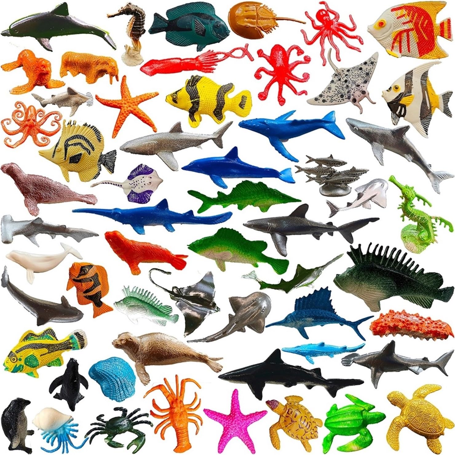 56 PCS Sea Realistic Plastic Ocean Animal Sea CreatureTurtle Figurines For Educational Tool Cake Toppers Desk Yard Decor Car Accessories