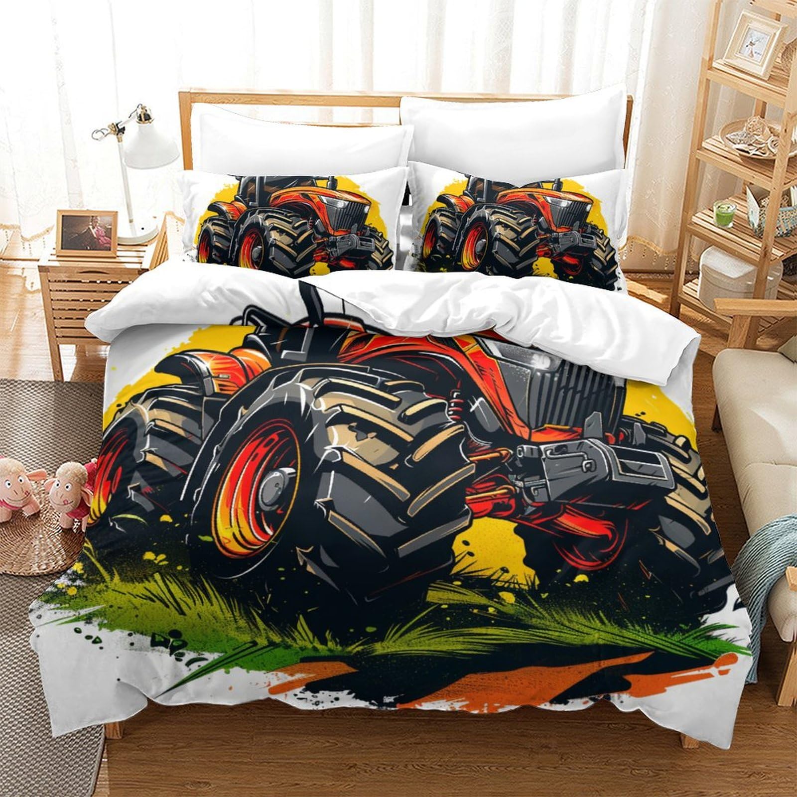 Parure de lit tracteur 3D anti-plis et facile à laver pour couette 220x240