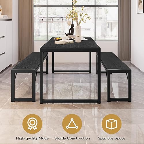 Miniatura 4 de Gizoon Juego de mesa de comedor de 45.5 pulgadas para 4 personas con 2 bancos, juego de mesa de cocina con marco de metal y tablero de MDF, comedor