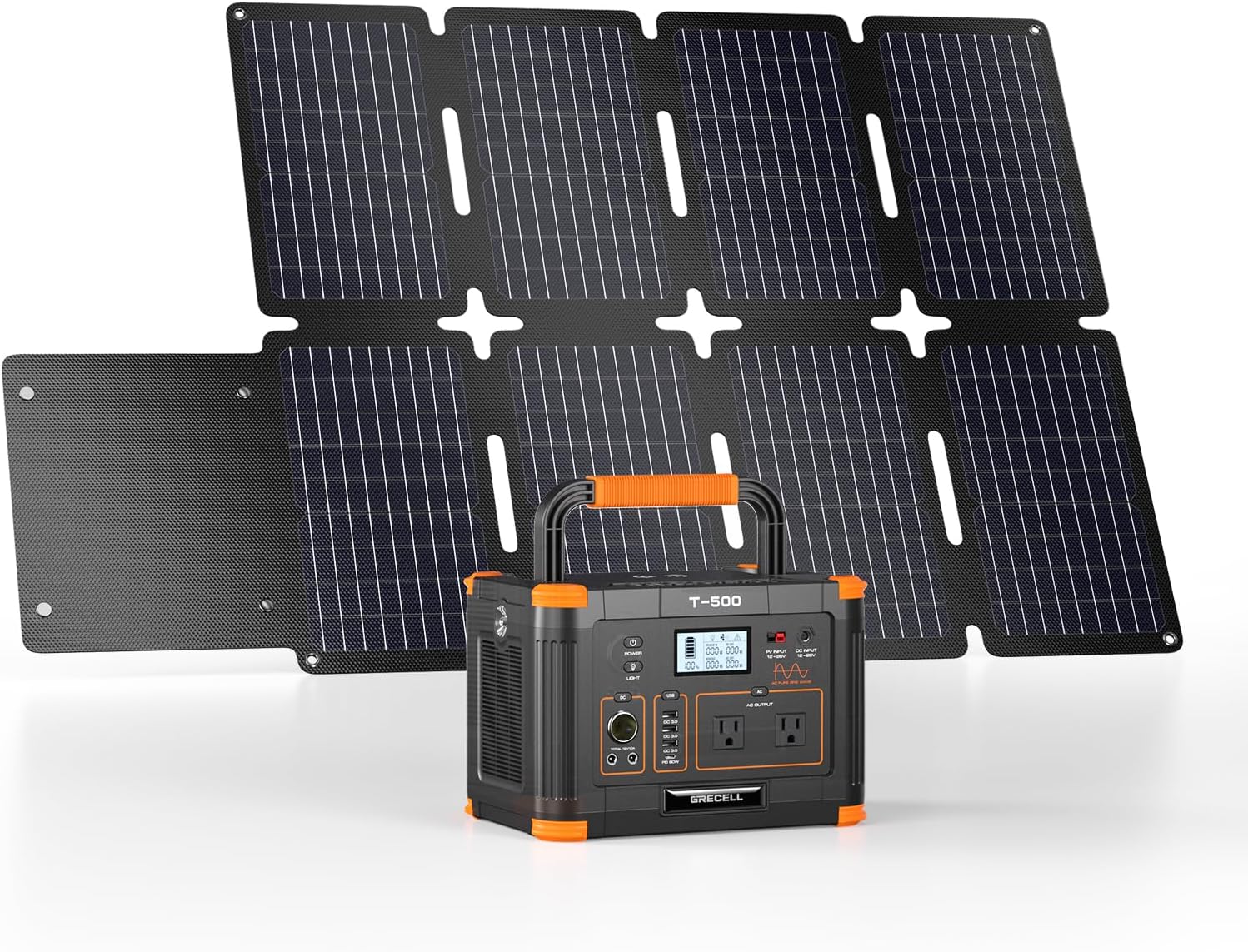 GRECELL 519Wh Portable Power Station with 80W Foldable Solar Panel, 500W Solar Generator Backup Battery Power Supply with Portable Solar Charger Kit for RV Outdoor Camping Traveling Home Emergency