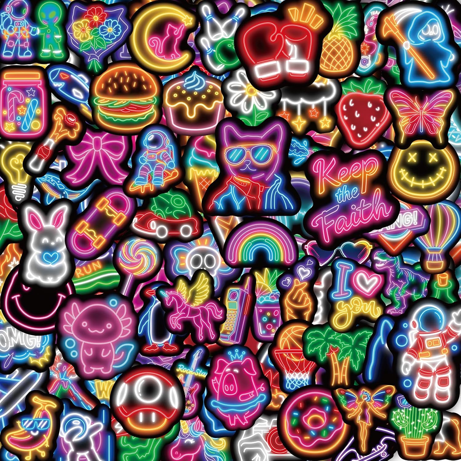 Neon Sticker 120 Pcs Water Bottle Stickers Packs for Laptop Guitar Skateboard Phone Case,Prizes for Kids Classroom Rewards